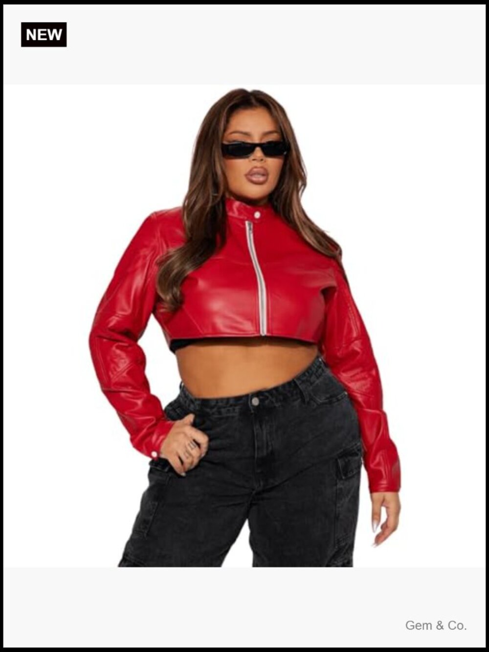 Cropped Faux Leather Motorcycle Jacket Bomber Y2K Jacket - Picture 5 of 7